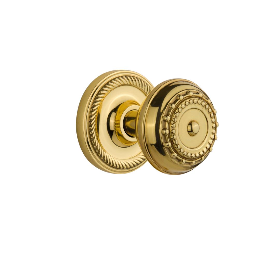 Nostalgic Warehouse ROPMEA Privacy Knob Rope rosette with Meadows Knob in Polished Brass